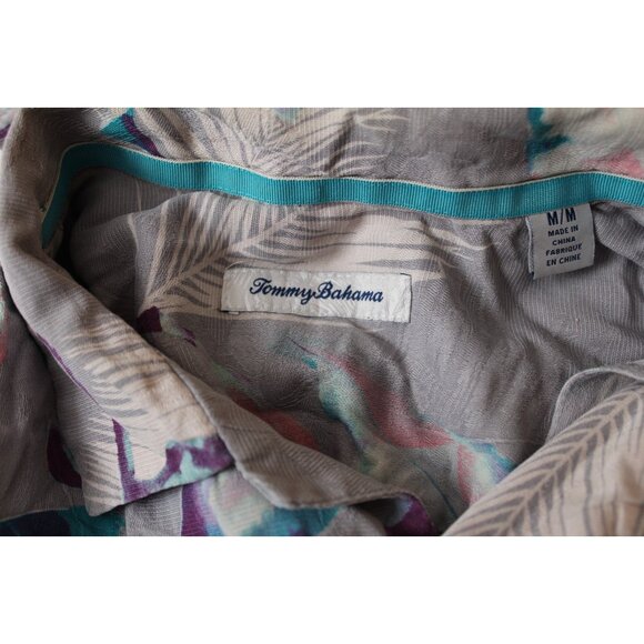 Tommy Bahama Mens Medium Tropical Leaf Print Silk Camp Hawaiian Shirt - Picture 4 of 5